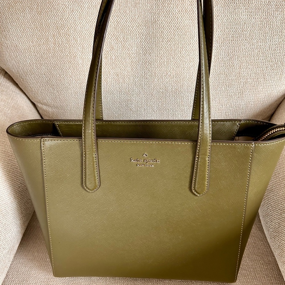 kate spade Olive Green Saffiano Leather Tote with Gold Hardware